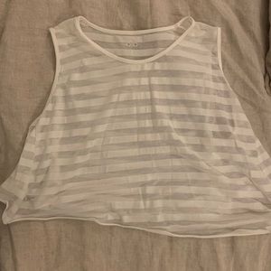 Alo Yoga White Soft Light Crop Top Striped Sheer